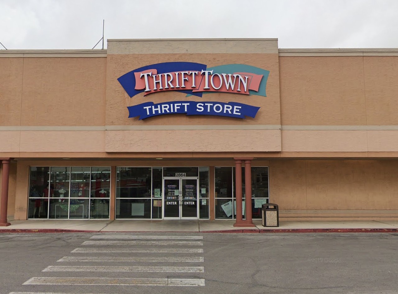 Thrift Town
2864 Thousand Oaks Dr., (210) 656-8696, thrifttownstores.com
SA’s lone Thrift Town is a go-to for gently used clothing. Here, you’ll be able to shop rotating stock containing thousands of items and take advantage of color tag sales and weekly promotions. 
Photo via Google Maps