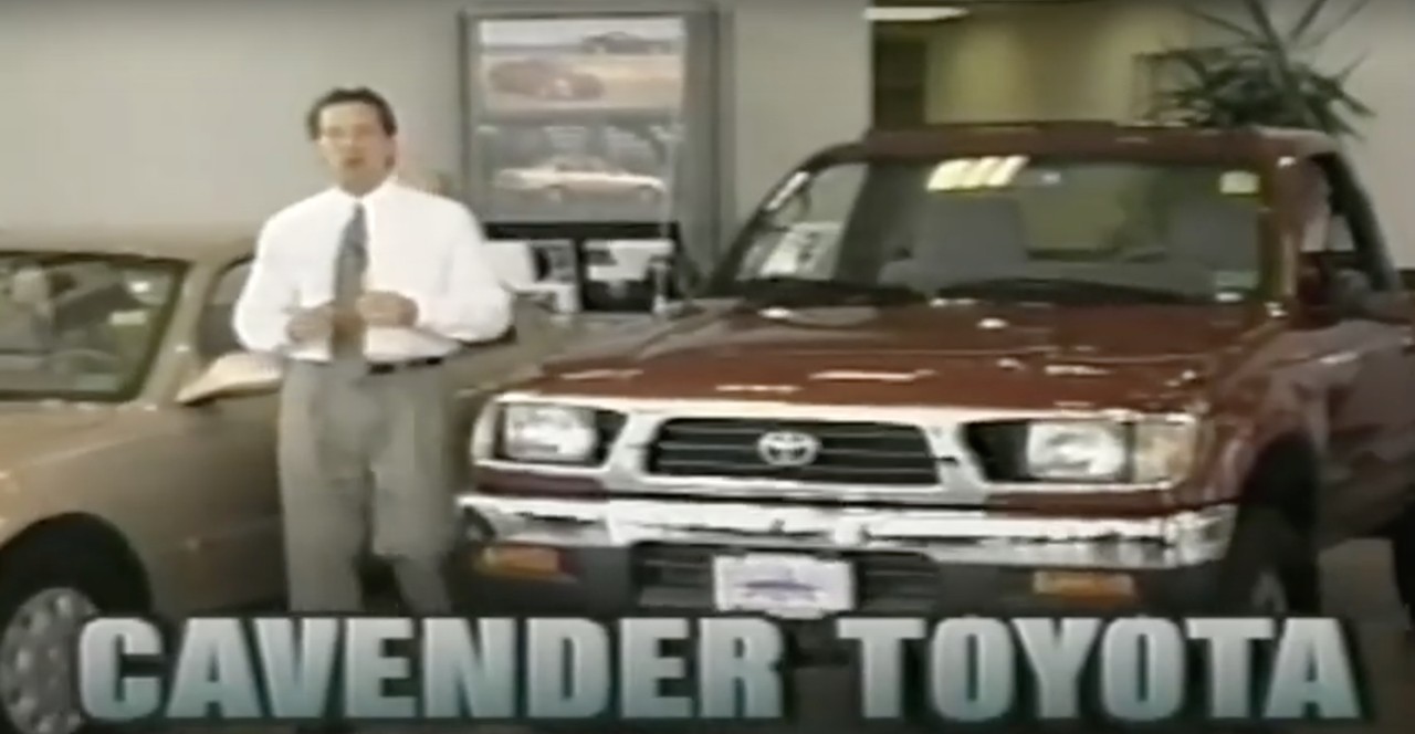 Cavender Toyota
This 1995 spot offers a great look at what Toyota models looked like nearly three decades ago — and how young Rick Cavender looked at the time.
Screenshot via YouTube / SanAntonioNews78