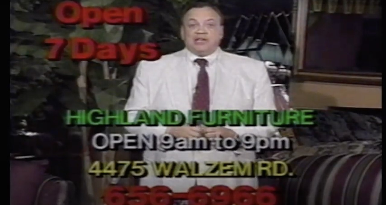 Highland Furniture
Who didn't enjoy Highland Furniture's exciteable pitchman, who was prone to swinging his arms and shouting at the camera in his distinctive nasally twang.
Screenshot via YouTube / SanAntonioNews78