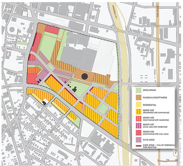 A map detailing proposed land use in HemisFair's master plan