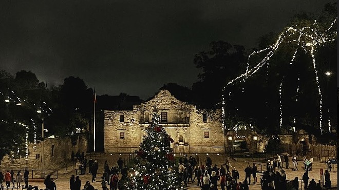 The trees around the Alamo are wrapped with Christmas lights each year.