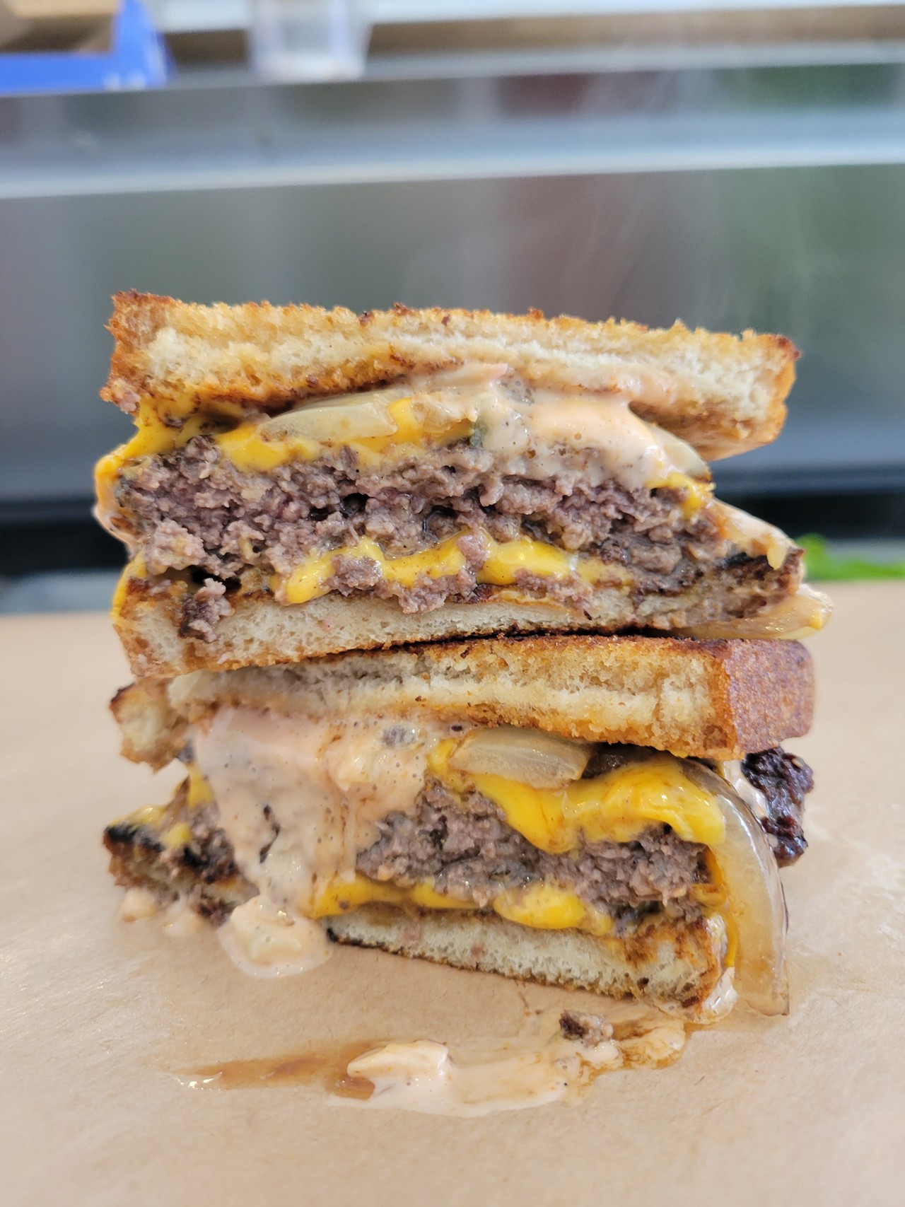 Delicatexan
3710 Broadway St
Patty Melt $11.50Beef Patty, Sautéed Onions, American Cheese, & Thousand
Island Dressing on Sourdough. Plus a bag of chips.