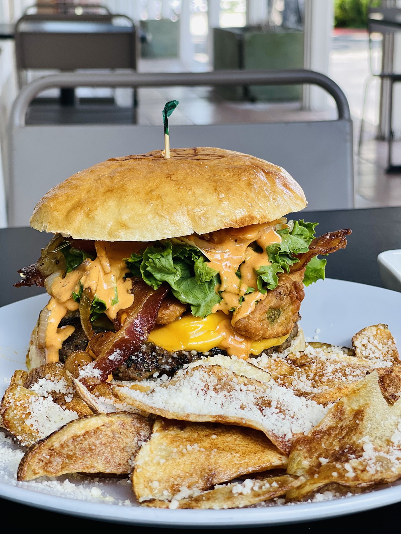 Fonda Nostra Bistro
3615 Broadway UNIT 4
$12 Honey Boulevard BurgerHomemade buns, Ground Beef patty, Bacon, cream cheese, American cheese, fried avocado, caramelized onions in Jack Daniel’s honey, chipotle Mayo, ketchup, lettuce and tomato and Parmesan steak fries.