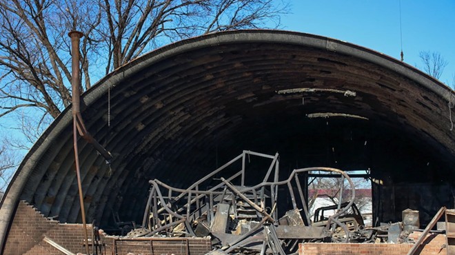 A structure damaged by the Smokehouse Creek Fire in Stinnett earlier this year.