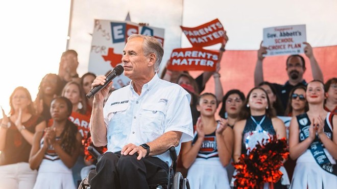 CHEER LOSER: Gov. Greg Abbott speaks at one of the many pro-voucher rallies he held to drum up support for his legislation.