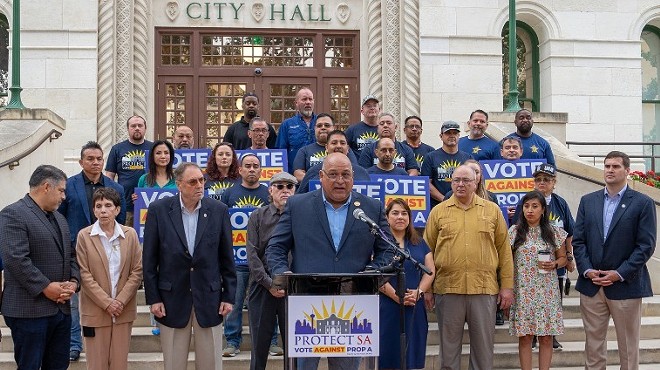 San Antonio police union boss Danny Diaz speaks in front of City Hall about Prop A.