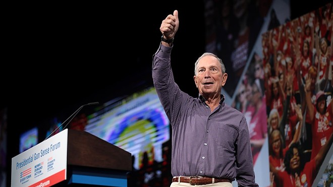 Michael Bloomberg responds to the crowd during a campaign appearance.
