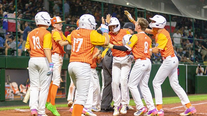 The Boerne team celebrates a victory during the Little League Baseball World Series in Williamsport, Pennsylvania.