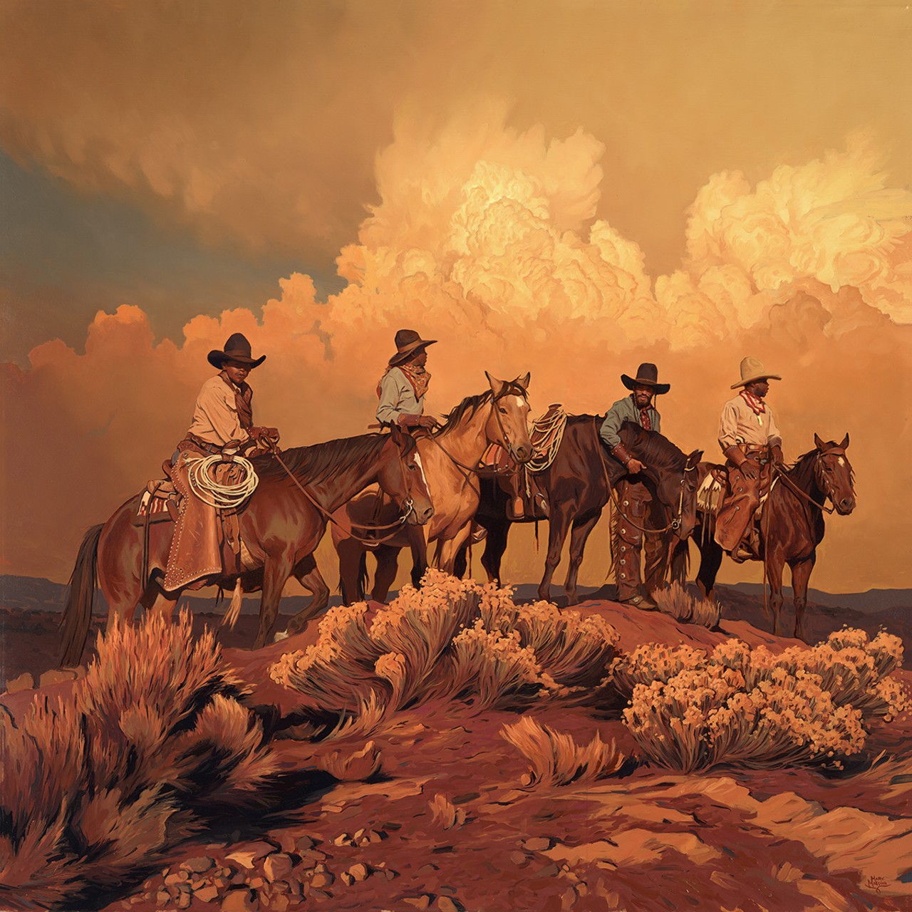 Mark Maggiori, "Riders of the Golden Sky", Oil on linen, 32" x 32", $35,000