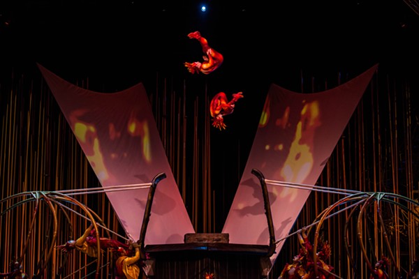 Cirque du Soleil's Russian Swing Flyers toss and tumble in Varekai coming to Freeman Coliseum. - PHOTO: MARTIN GIRARD / SHOOTSTUDIO.CA COSTUMES: EIKO ISHIOKA © 2014 CIRQUE DU SOLEIL