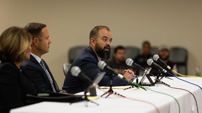State Rep. Joe Moody, D-El Paso, speaks during a July 17 press conference at Uvalde's civic center hosted by the committee investigating the Robb Elementary shooting.