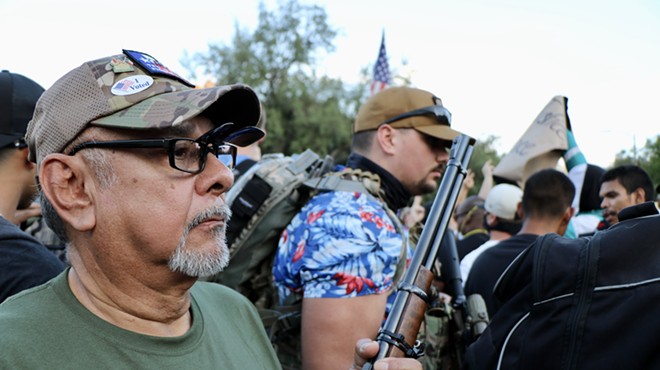 Armed members of This Is Texas Freedom Force position themselves at the Alamo during a May 2020 BLM protest.