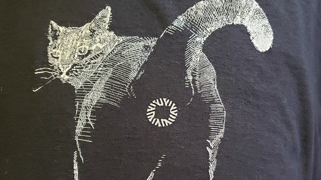 Faculty member leaving Southwest School of Art posts pic of shirt with school's logo in place of cat's ass
