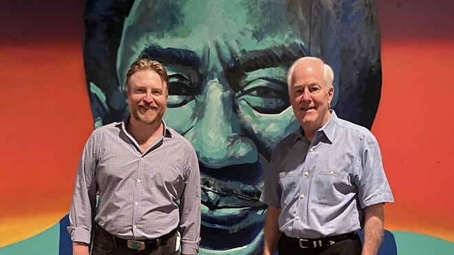 Blayne Tucker (left) helped convince politicos including Sen. John Cornyn (right) to bail out independent music venues during COVID.