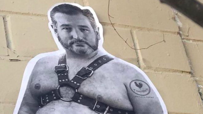A twitter user spotted this wall sticker of Ted Cruz on the St. Mary's Strip.