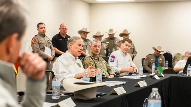 Gov. Greg Abbott discusses border security during a press event in Eagle Pass earlier this year.