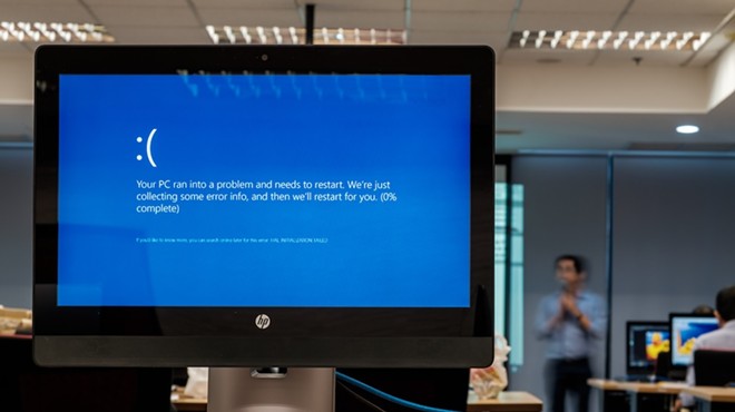 People affected by ClowdStrike's global software outage are reporting seeing blue screens like this when they try to use their Windows 360 computers.