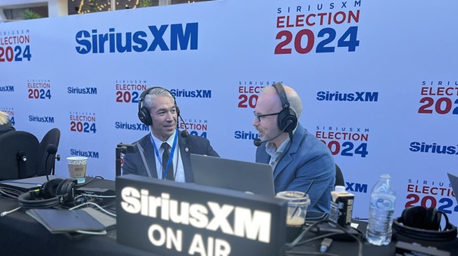 Mayor Ron Nirenberg speaks with broadcaster Michelangelo Signorile of SiriusXM during the Democratic National Convention.