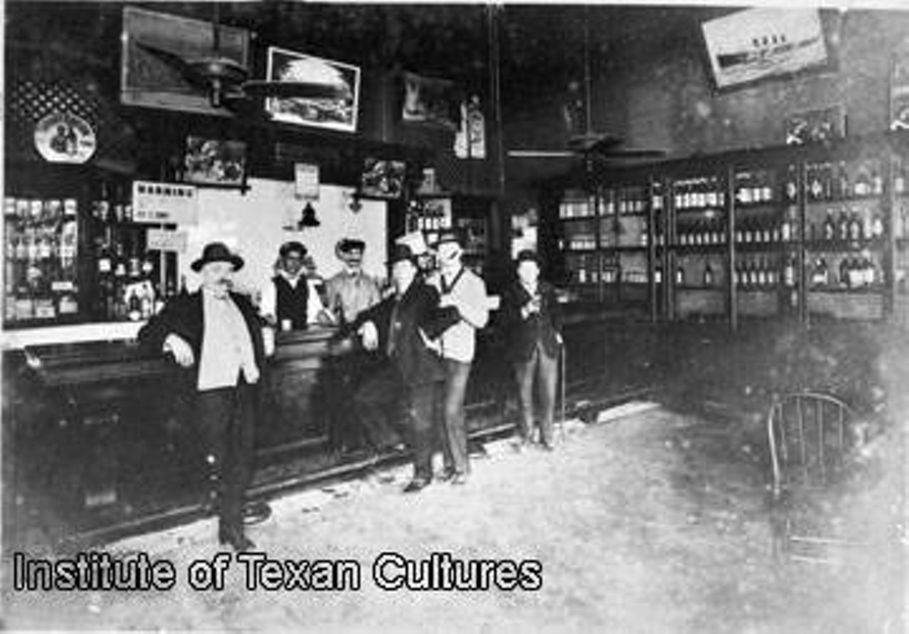 Louis Bizy Saloon Fine Liquors and Cigars, 1008 W. Commerce St.The interior of Louis Bizy’s drinking and smoking spot — that’s him leaning against the bar at the left — was photographed around 1917. The space was was later occupied by iconic Tex-Mex restaurant Mi Tierra.