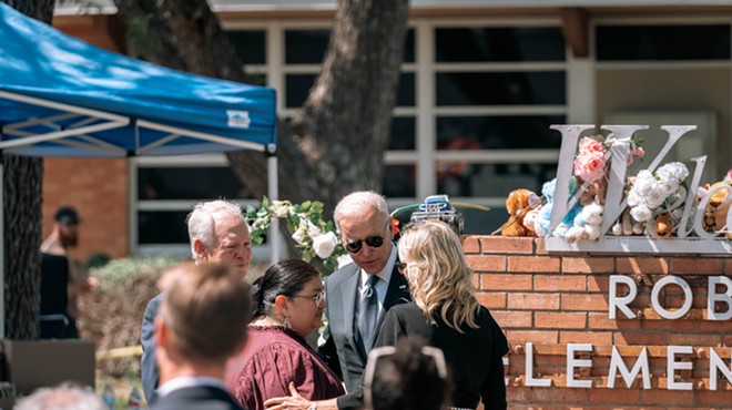 President Joe Biden and First Lady Jill Biden visit Robb Elementary School to pay their respects at a memorial for the 19 victims of the Uvalde shooting.
