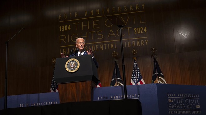 President Joe Biden delivers the keynote address during an event commemorating the 60th Anniversary of the Civil Rights Act at the Lyndon B. Johnson Presidential Library Monday, July 29, 2024, in Austin.