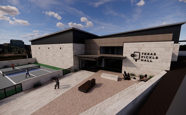 An artist's rendering shows the exterior of Texas Pickle Hall, which is scheduled to open this fall.
