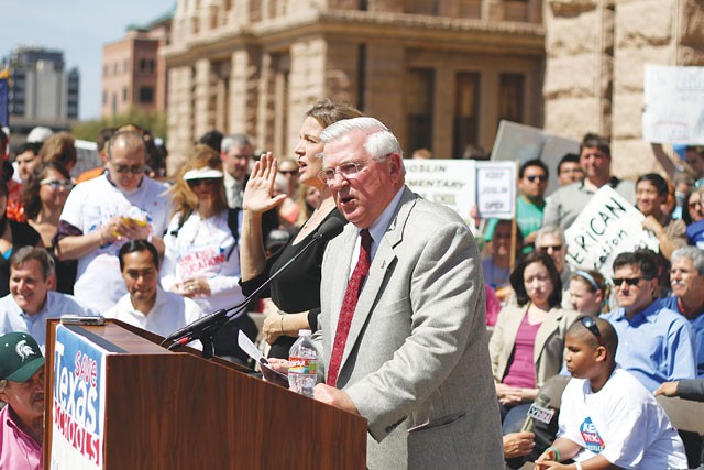 John Folks speaking at an education rally on the Capitol steps in March. - COURTESY PHOTO