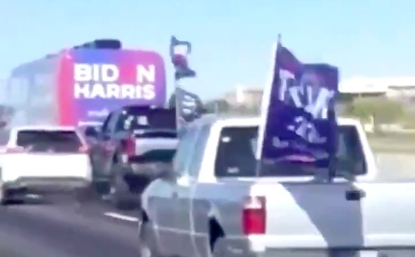 Video shared on Twitter shows Trump supporters harassing a Biden campaign bus along a stretch of I-35 near San Marcos in 2020.