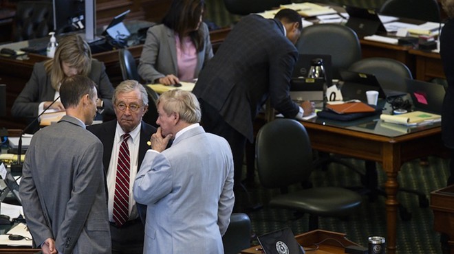 From left, Texas House impeachment manager Andrew Murr, R-Junction, speaks with prosecution lawyers Dick DeGuerin and Rusty Hardin during a short recess on the second day of the impeachment trial for Attorney General Ken Paxton on Sept. 6, 2023 in Austin. The Senate acquitted Paxton.
