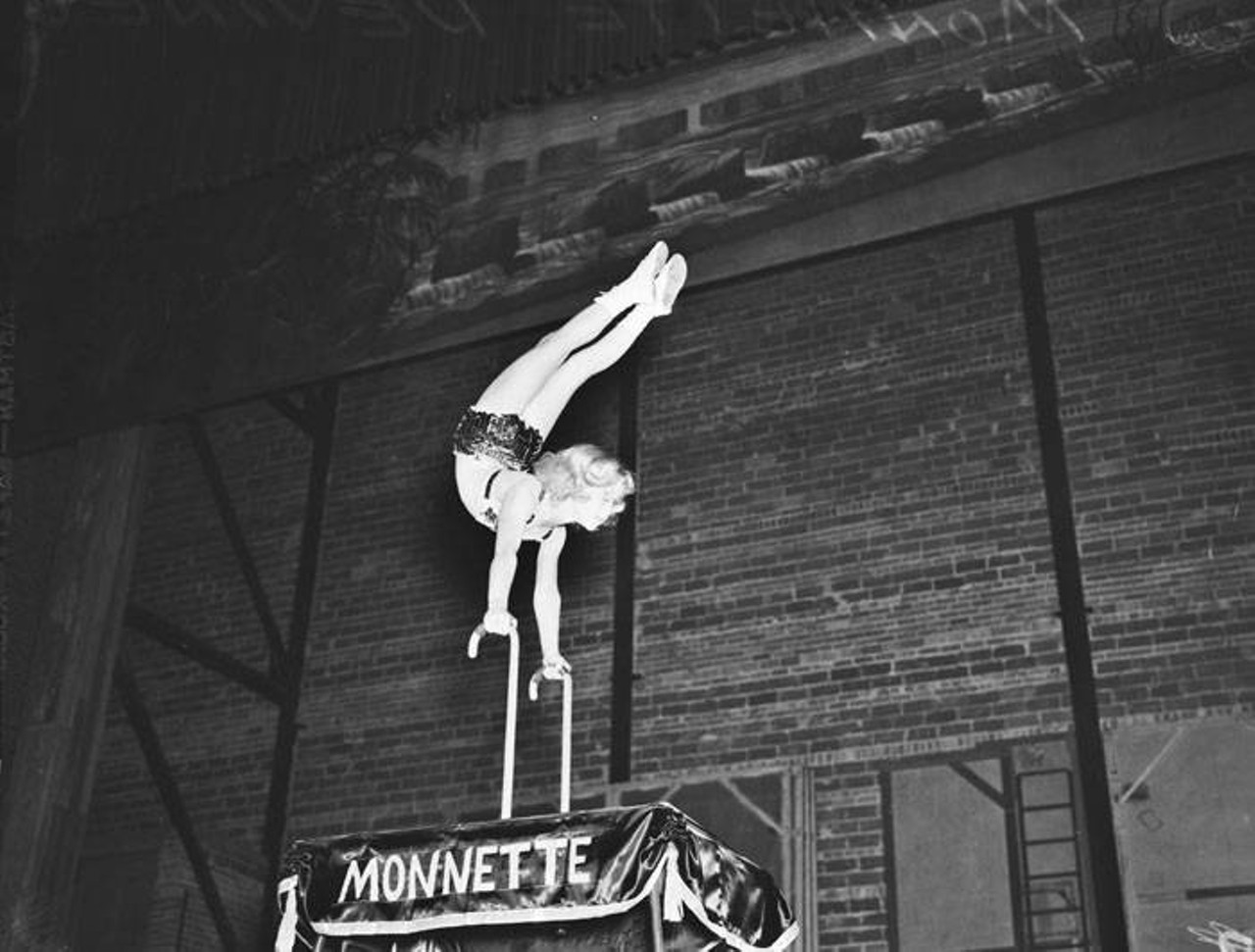 Acrobat Monnette DeViney Performing
Monnette Deviney performing the ultimate tricep dips on canes.