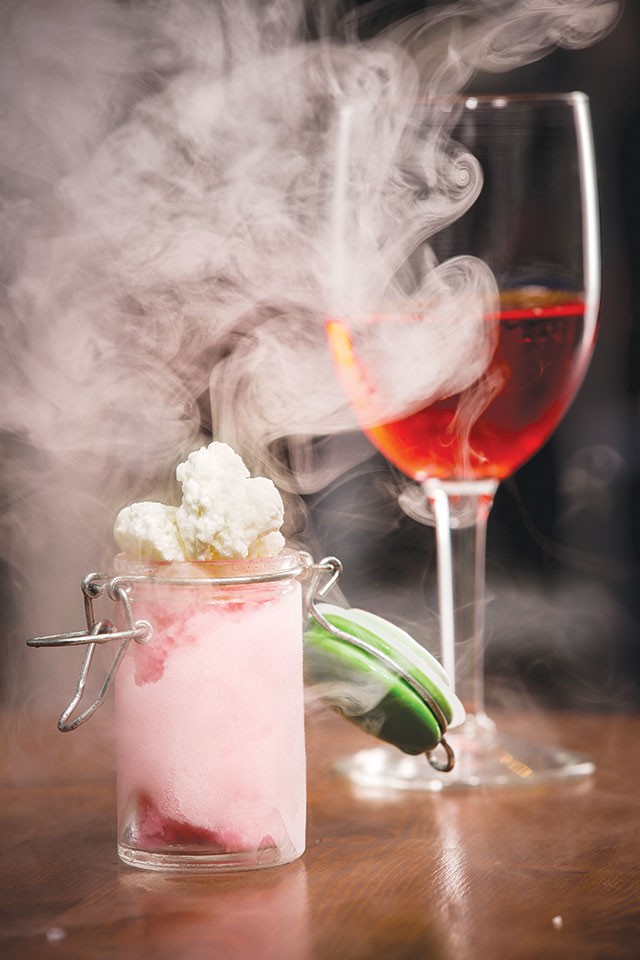 Literally cloudy: Prickly pear sorbet, lime leaf cream mousse and liquid nitrogen - Casey Howell