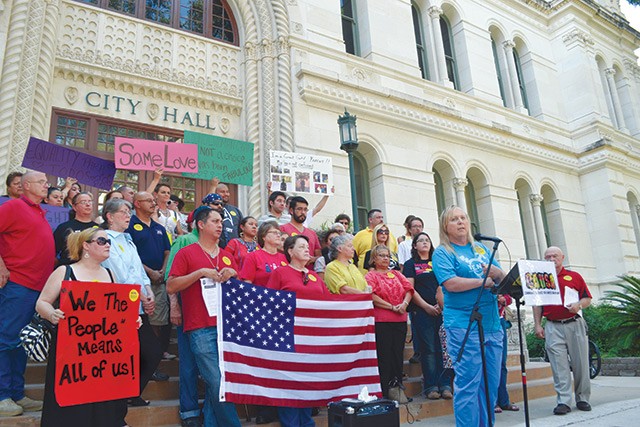 Local and state LGBT activists in front of City Hall during the NDO debates last year - MARY TUMA