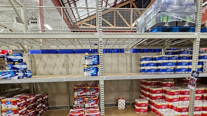 X user @AnarchoDarling posted photos of barren shelves in the toilet paper aisle at the H-E-B at Bandera and Loop 1604 on Tuesday.