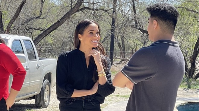Meghan Markle speaks with John Martinez, whose aunt, Irma Garcia, was one of the two teachers killed in the Robb Elementary School shooting in 2022.