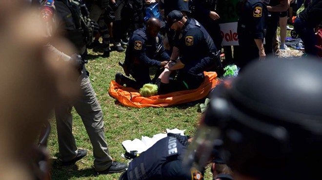 A protester is arrested on the UT-Austin campus on Tuesday, April 29, 2024.