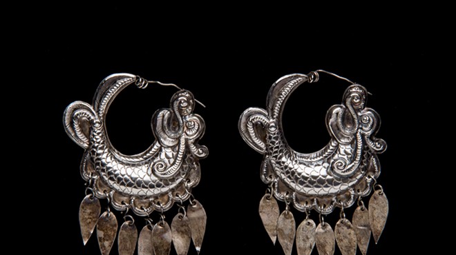 Pair of Earrings, China (Miao), first half of the 20th century, Silver, each 1 7/8 in. (4.8 cm), Promised gift from Elizabeth and Robert Lende