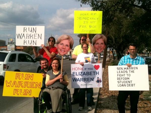 "We waved and they honked, spreading the love for Elizabeth Warren in San Antonio," Glenda Wolin tweeted from her profile @aviddem2016 on Saturday. - Glenda Wolin