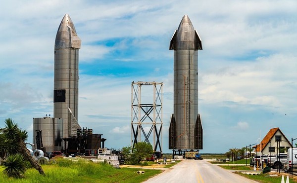 Starship rockets sit at SpaceX's facility in Boca Chica, Texas.