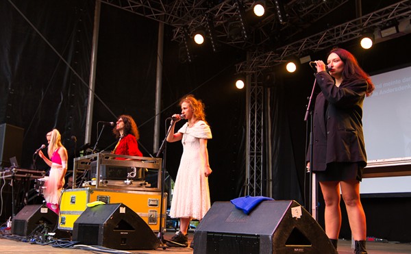 Feminist collective Pussy Riot performs last year during a European festival show.
