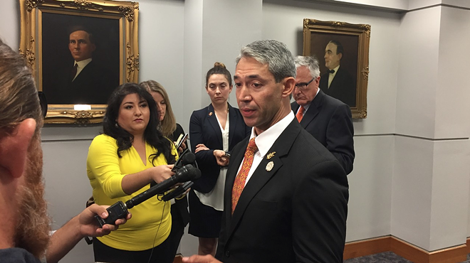 Mayor Ron Nirenberg, pictured here at a 2018 press conference, plans to ask city council to extend the current stay-at-home order through the end of the month.
