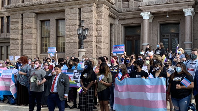 Advocates speak out last year against a Texas House bill seeking to limit transgender kids' participation in school sports.