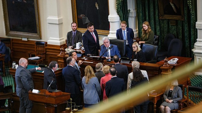 Lt. Gov. Dan Patrick deliberates with others on the ninth day of suspended Attorney General Ken Paxton’s impeachment trial at the Texas capitol in on Sept. 15, 2023.