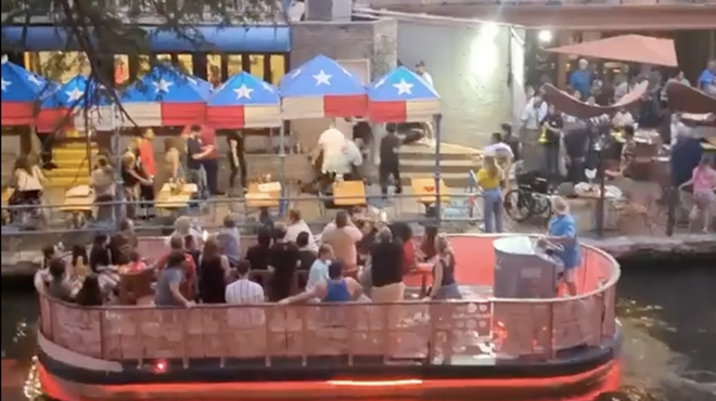 At one point during the brawl a patron hits another man in the head with a chair.