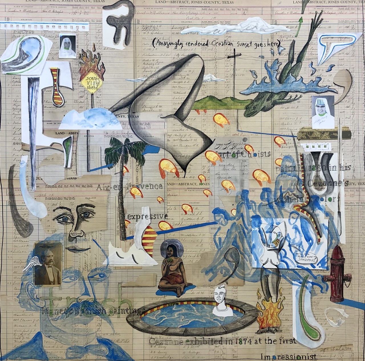“JUST THIS SIDE OF SALT LAKE,” acrylic, charcoal and collage on paper, 48” x 48”, $4,000