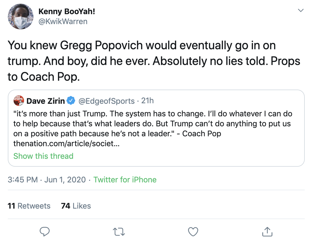 SA Spurs Coach Popovich Rips Trump a New One and Twitter Is Here For It