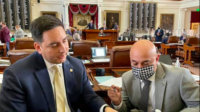 State Rep. Philip Cortez (left) said he returned to Austin to negotiate in "good faith" with Republicans on a controversial voting bill.