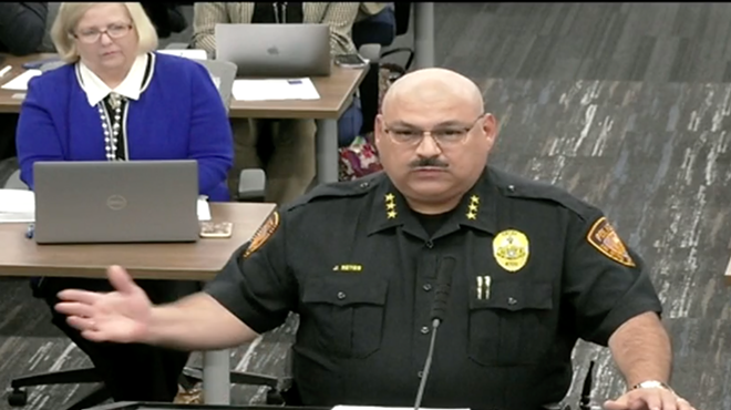District Police Chief Johnny Reyes speaks to the SAISD board on Monday.