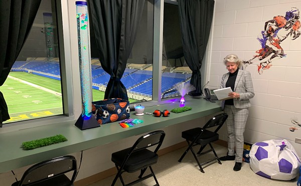 The Alamodome's Michelle Brady looks over the stadium's sensory room, which can provide relief for people on the autism spectrum.