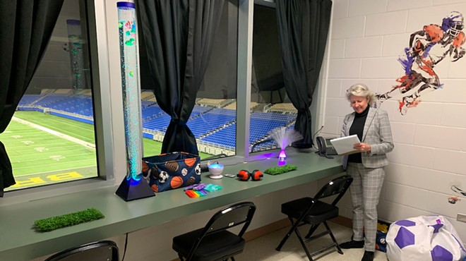 The Alamodome's Michelle Brady looks over the stadium's sensory room, which can provide relief for people on the autism spectrum.