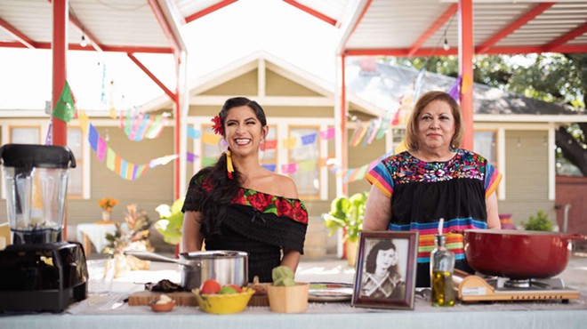 San Antonio professor Keli Rosa Cabunoc Romero (left) and  Malena Gonzalez-Cid on the set of “The Día de los Muertos Menu."